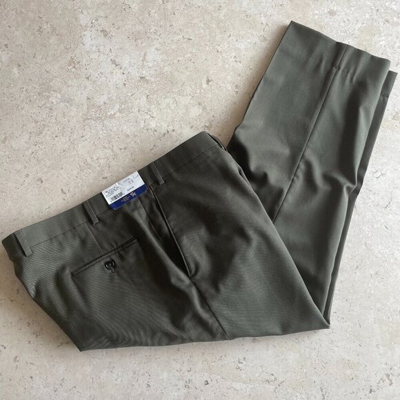 Hart Schaffner Marx Other - Hart Schaffner Marx Men's Flat Front Dress Pants Olive Green, Size 42 R x 27 NWT